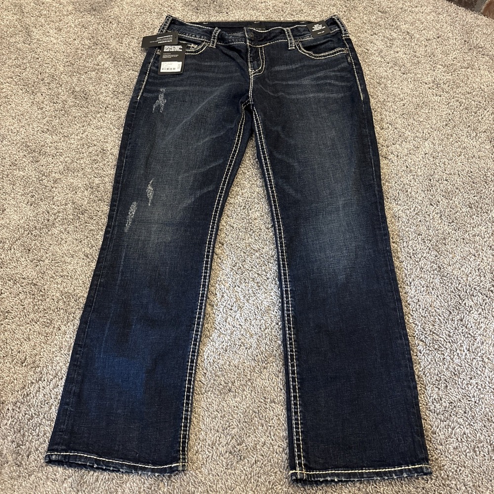 NEW Silver Jeans Co. Womens Suki Mid Rise Curvy Fit Straight Leg Jeans Dark Wash